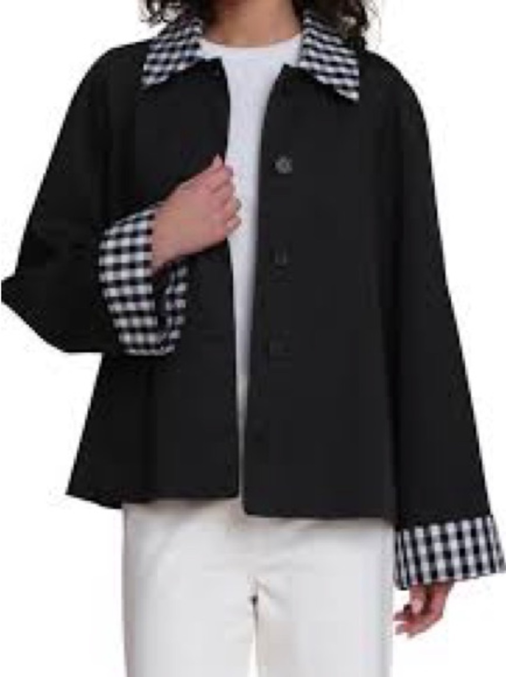 Bagatelle Collection Black Jacket with Gingham Trim – Size Large – NWT 🖤